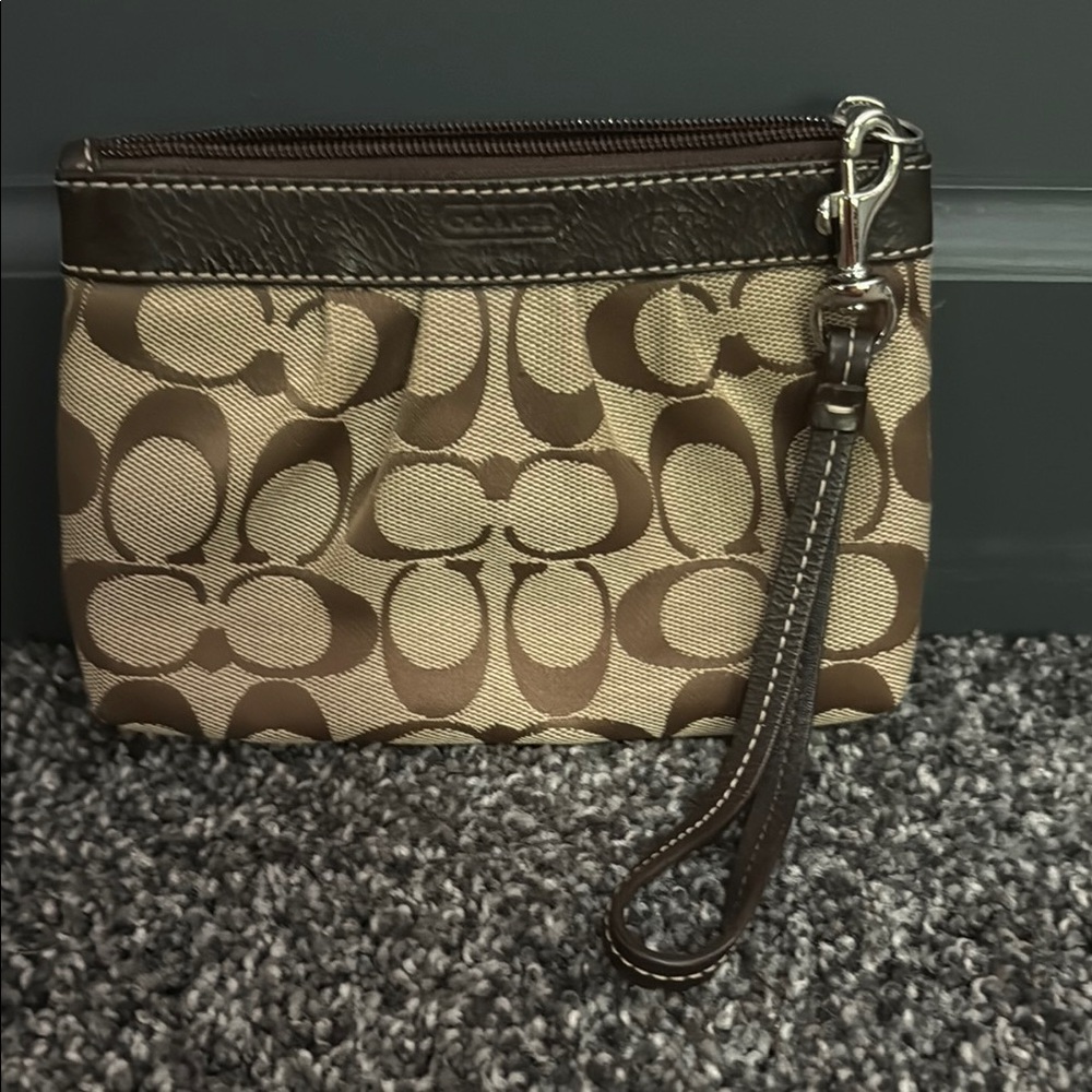 Coach Tan and Brown Signature Wristlet